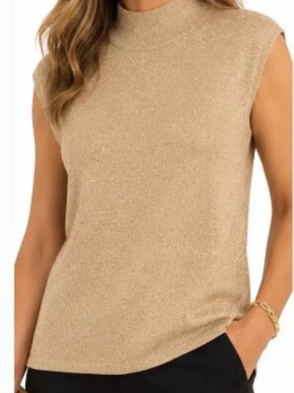 Gold Shimmer Mock Neck Sleeveless Sweater (sz 1X)